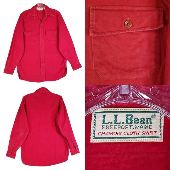 LL Bean Shirt Chamois Mens Size 14.5 Medium M Vintage Red LS Button Down Cotton - Picture 1 of 12